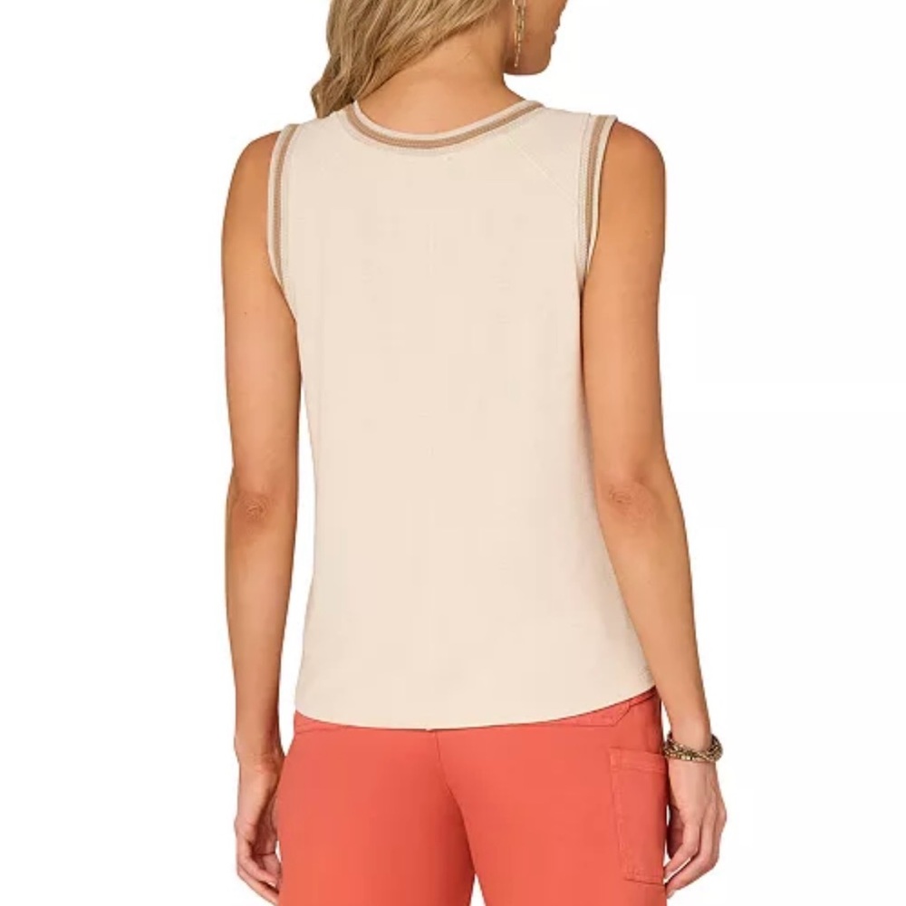 Democracy | Hi Lo Tank Top with Bronze and Silver Metallic Contrast Trim Large - Picture 3 of 15